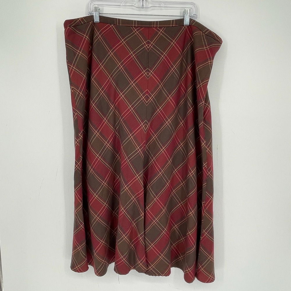 Lane Bryant Women's Red Tartan Plaid Bias Cut A-Line Flare Midi Skirt Size 22